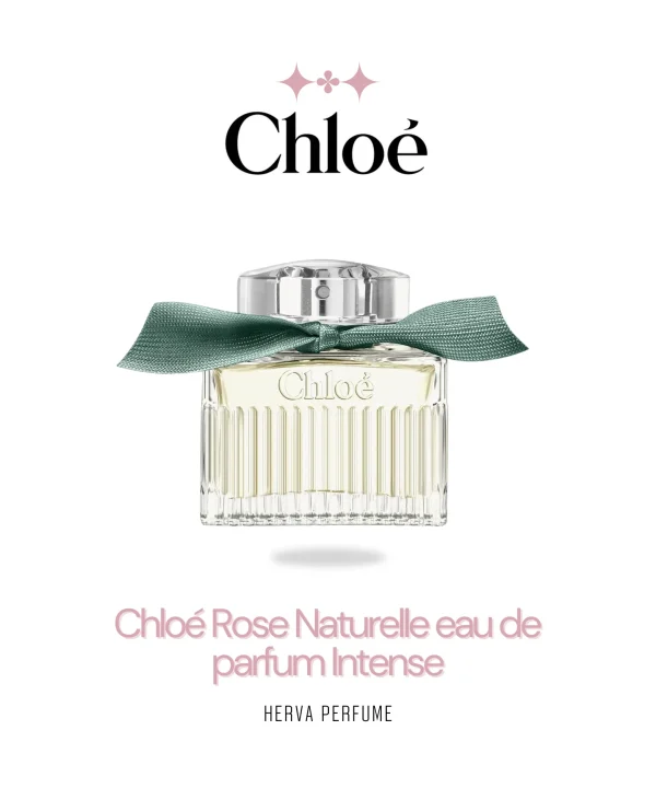 Chai nước hoa Chloé Rose Naturelle Eau de Parfum Intense với thiết kế thủy tinh cao cấp, nơ ruy băng xanh sang trọng – dòng nước hoa nữ cao cấp mang hương thơm tự nhiên và quyến rũ.